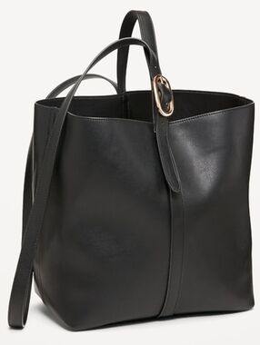 M2🔹️Old Navy Black Faux Leather Bucket Bag with Gold Hardware